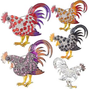 4pcs Colorful Rooster Lapel Brooch Pins Chicken Cock Hen Farm Animal with Rhinestones Painted Badge Enamel Backpack Pins Clips for Clothes Sweater Bag Hat Decoration Gifts