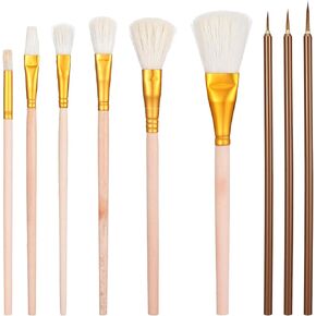 9pcs Glaze Brushes for Pottery ، فرش الصقيل الفخاري ، شعيرات متينة ، فرشاة بوتيريز خشبية سهلة الصيانة ، مناسبة للطين البوليمر والألوان المائية والأكريليك ولوحة ذهبية
