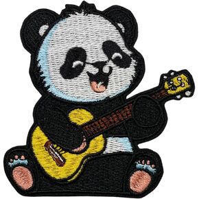 Baby Rockstar Panda Patch - 2.95 بوصة ، بقع الباندا المبهجة الملونة - بقع الدب الخيزران المطرزة للأطفال