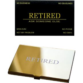 RXBC2011 Retired Business Cards Funny Retirement Gift (Pack of 50 black Card/With Gold Mirror Stainless Steel Case)