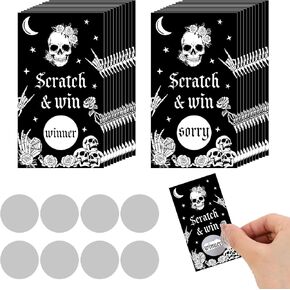 Sursurprise 50 PCS Bride أو Die Scratch Off Off ، لعبة Bride أو Die Bachelorette Party ، تذاكر السحب على جائزة الجائزة الجمجمة لالتقاط الزفاف القوطية الزفاف الزفاف