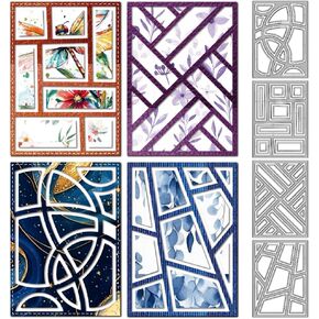MAYJOYDIY Geometric Frame Metal Die Cuts Mosaic Rectangle Background Cutting Dies Line Background Embossing Paper Die Cut Stencils for Scrapbooking Party Photo Album DIY Paper Crafts