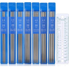 35 Pcs Double Pointed Knitting Needle Sets 7 Sizes Stainless Steel Knitting Pins with 1 Ruler Double Ended Sweater Stitching Needles 20cm/7.8inch Long Needles