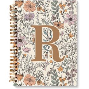 JXREQ Vintage Boho Floral Personalized Notebook, Initial Letter C Notebook Journal, Monogram Notebook, Monogrammed Gifts for Women, Boho Office Supplies, Flower Spiral Notebook 5.5x8.3