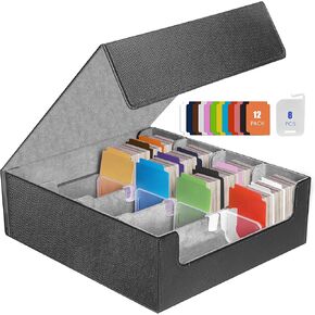 Trading Card Storage Box Fits 3200+ Cards, Commander Deck Case with 12 Pcs Card Dividers&8 Card Supporters, PU Leather Magnetic Closure, Magic/TCG/YuGiOh/Sport Cards Blue and Grey randomly shipped