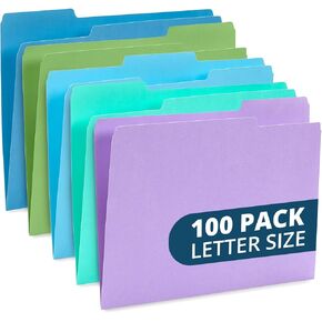 Blue Summit Supplies Ocean Tone Colored File Folders Letter Size, 1/3 Cut Top Tab File Folders, Assorted Blue and Green Colored, for Organizing and File Cabinet Storage, 100 Pack