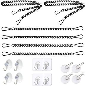 Picture Hanging Chain with Adhesive Hooks and Suction Cup for Stained Glass Window Hangings and Suncatchers, 4 Pieces 10 Inch and 2 Pieces 20 Inch Pack