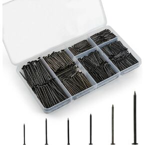 Picture Hanging Nail Kit, 710 Pieces, Black Frame Nails up to 2 Inches, Assorted Sizes with Storage Case