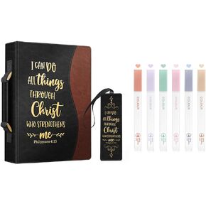 FINPAC Classic Bible Cover Vegan Leather Case Case Babe Bible Bible Withing+Bible Highlighters - 6 PCS Tealthetic Cute Pastel Lights