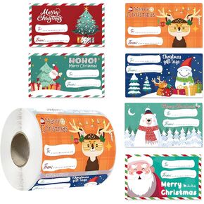 500 PCS علامات - علامات الهدايا للهدايا الملصقات - هدايا عيد الميلاد ملصقات للنساء الرجال أطفال - غلاف الهدايا لوازم الورق وديكور عطلة عيد الميلاد 6 تصميمات - حقائب الهدايا 2.95x1.6 بوصة