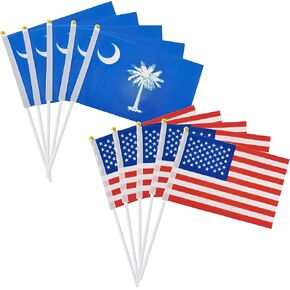 50 Pack American and 50 Pack South Carolina State Flag ، Hand Lamed State Flag Flag Flag Small Mini Flag ، مستلزمات الزخارف الحزبية للمسيرات ، الأحداث الرياضية ، الاحتفال ، الحدث المدرسي ، إجمالي 100 حزمة.