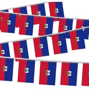 32 قدم هايتي راية العلم الصغير الرايات ، 30 PCS Mini String Banner Stripes Haitians Decor Rectangle لعطلة مطعم Home Party School
