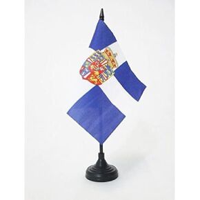 Royal Standard of Greece 1936-1967 Table Flag 5 '× 5' ' - علامة مكتب المملكة اليونانية 15 × 15 سم - عصا بلاستيكية أسود وقاعدة - علم من الألف إلى الياء
