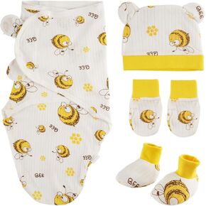 BABESIDE Reborn Baby Doll Blanket with Doll Headband for 17-24 Inch Dolls, Baby Doll Accessories - Yellow Little Bee Baby Doll Wrap Towel Set for Reborn Dolls Girl