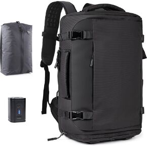 Air Vacuum Backpack for Travel with Air Pump, 55L Large Backpack with Detachable Vacuum Compression Bag Waterproof Carry On Large Travel Bag for Airline Laptop Backpack with Shoe Compartment