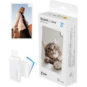 liene x telesin ° Zink Photo Paper 2x3 ″ 50 ورقة ، ورق طابعة صور liene مع خلفية لاصق ، مقاوم للماء ، إثبات تلطخ ، إثبات للدموع ، ورق صور فوري متوافق مع liene 2x3 ″