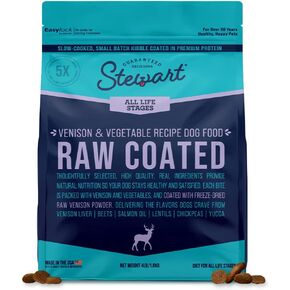 Stewart Raw Coated Dog Food, Venison & Vegetable Recipe, 4 Pound Bag, Freeze Dried Venison Powder Coating