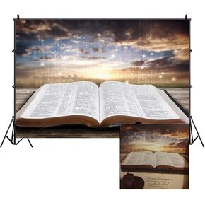 Leowefowa 5x3ft Jesus Christ Backdrop Vinyl Light of Wisdom Emit from The Opened Bible Book Bokeh Sunset Glow Photography Background Church Sanctuary Banner Bible School Decoration Wallpaper