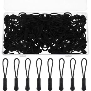 Oruola 100pcs Zipper Pulls Replacement, Nike Elite Zippers, Nylon Cord Zipper Pull Tab Cord Extension for Clothes, Backpacks, Traveling Case, Handbag, Purse, Zippers Replacement Tag Tents, Black