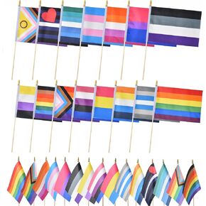 15 مختلفًا من عصي الكبرياء الصغيرة ، ميني يدوي ممسك قوس قزح LGBTQ العلم 5x8 بوصة