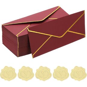 Patikil #10 150GSM مظاريف بريدية بريدية ، 100pcs 4.1 × 9.5 "مخلفات ذاتية الحرف القياسية ذات الحدود الذهبية والملصقات لبطاقات زفاف عيد الميلاد ، الأسود