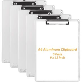Shuess 5 PCS Metal Clipboard Aluminboard حافظة 12 × 9 بوصة الحافظة مع مشبك منخفضة المقطع A4 حجم مقطع معدني ، شاق معلق للخدمة الموظف ، المختبر ، الطبي ، المكتب ، تعليم