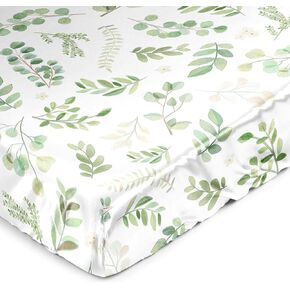 Sweet Jojo Designs Green Boho Floral Leaf Boy Girl Gender Neutral Unisex Baby Satin Fitted Crib Sheet Infant Newborn Nursery Toddler Bed Room Standard Mattress Sage White Bohemian Watercolor Botanical