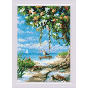 RIOLIS - Beach Swing 2215, Animals Cross Stitch Kits 8¼"x11¾, Cross Stitch Kits for Beginners & Advanced, Crossstitching Kits Adult, Counted Stitching Kits, Embroidery Kit
