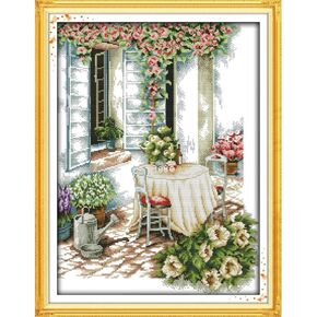 Summer Scenery Cross Stritch Stutged Kit 11ct Counted Cross Cross Set Set DIY Easy Patterns Termbroidery Kit for Beginners Gift for Craft Kit Home Decor