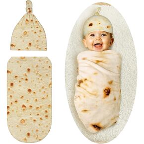 zxtrby Burrito بطانية قماط للطفل، بطانية أطفال تورتيلا مضحكة مع قبعة لحديثي الولادة دافئة ملفوفة لسرير تاكو مجموعة عصابة رأس - هدايا فائقة النعومة للجنسين للأطفال/الأطفال (36 بوصة - 3 أقدام)