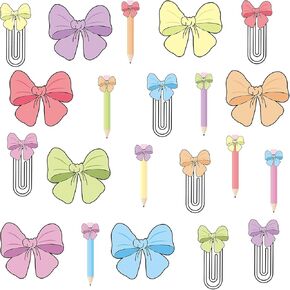 Ireer 63 PCS Girl Style ملونة Bulletin Board Cetouts Borders School Girl Paperclips Bow Tie Pencil Clement