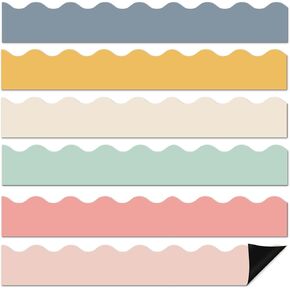 24pcs Boho Groovy Magnetic Bulletin Board Borders for Classrics Decorities Whiteboard Strips Colorfull Scalloped Trim Magnetic Porders للعودة إلى مدرس مدرس لوازم Office Door Chalkboard