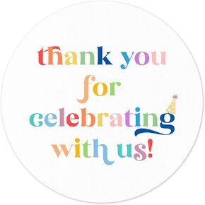Vibrant Colorful Design Thank You Labels Thank You for Celebrating with Us Stickers | 2 inch | 60pcs Waterproof Favor Labels for Wedding, Bridal Shower, Baby Shower