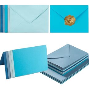50 Pack Blue A6 Envelopes with Blank Cards Set, Envelopes 5 Colors with 4x6 Cardstock and Gold Stickers for Wedding Invitations ﻿ (Blue, 4x6)