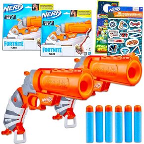 Fortnite nerf blasters for Kids - 2 pack with 6 mega darts ، stickers & rex -man door hold | ألعاب فورتنيت في الهواء الطلق الأولاد