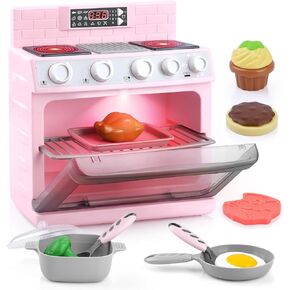 PLAY Toy Oven Kids Kitchen Playset, Kids Play Kitchen Set with 11 Accessories, Realistic Cooking Sounds ＆ Lights, Pretend Play Oven Toddler Cooking Gift Set for Girls Boys Ages 3+