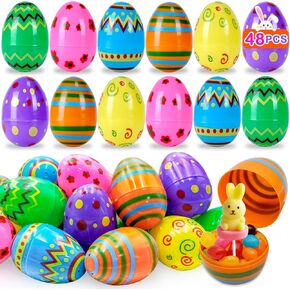48 pcs 3 "بلاستيك بيض عيد الفصح المطبوع من البيض عيد الفصح قابلاً للملون الزاهي ملون بيض بلاستيكي فارغ هتافات عيد الفصح للأطفال