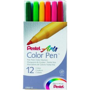 Pentel S360 12 Marker Point Color Pen Set ألوان متنوعة 12 العد