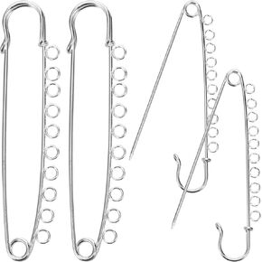 Large Safety Pins with 10 Loops, 3.5'' Heavy Duty Safety Pins Metal Brooch Kilt Pins Fasteners for DIY Crafts Jewelry Making Arts Sewing Clothes Knitted Fabric, 4pcs