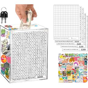 بنك Piggy للبالغين Kids ، Money Bank Cash Vault ، صندوق التوفير القابل لإعادة الاستخدام مع أهداف 10K ، 5K ، 3K ، 2K ، 1K ، مربع لتوفير الأموال DIY مع القفل