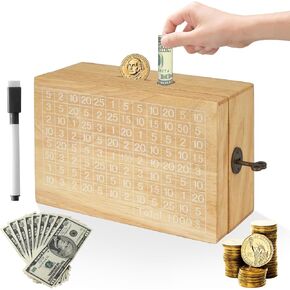 صندوق التوفير الخشبي الصلب ، صندوق الأموال النقدية الخشبية ، صندوق توفير نقدي ، بنك عملة عداد الخنزير ، صندوق أموال مع عداد ، صندوق نقود خشبي بهدف أموال وأرقام (1000)