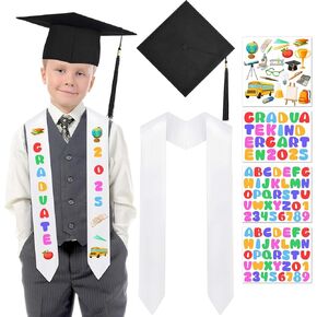 6 PCS DIY مرحلة ما قبل المدرسة لرياض الأطفال سرقت كاب الحديد على رسائل التخرج SASH فارغة هدايا التخرج للأطفال مجموعة الحرف DIY (أبيض)
