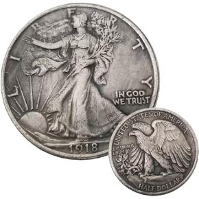 1918 المشي Liberty Half Dollar 50C Coins نسخة طبق الأصل من الدولار غير متداولة