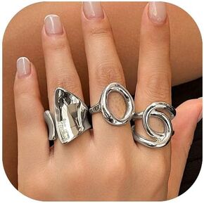 Chunky Irregular Ring Set for Women and Girls, Gold Plated Stainless Steel Statement Rings, Unique Design Spine Twist Waterdrop Drop Ring, Gift for Mom, Sister, Girlfriend