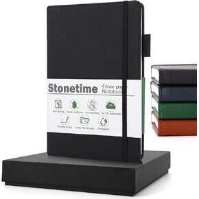 Stone Paper Notebook for Women Men, A5 Waterproof Notebook Hardcover Executive Journal, Ruled Notebooks for Writing, Business, Work ＆ School, 160 Pages Notebook with Gift Box (A5 Black)