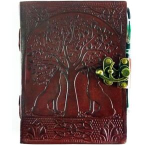 TUZECH Tree of Life with Wolves Vintage Book of Shadows Handmade Leather Journal Diary Notebook Seven Chakra Gift for Men Women Him Her With Leather Bound 7X5 Inches