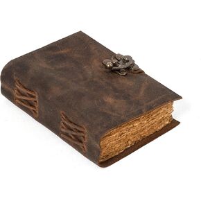 NomadCraftsCo. Leather Journal with Lock - Book of Shadows Journal, Vintage Journal, Thick Journal, Writing Journal, Handmade Antique Deckle Edge Paper, Vintage Leather Journal