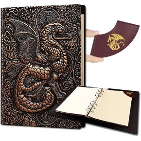 DND Notebook/Journal, Unique 400 Page Book with 3D Dragons Leather Refillable 6-rings binder and Bookmark for dungeons and dragons D&D dice accessories Role Playing Games,Great DND Gifts