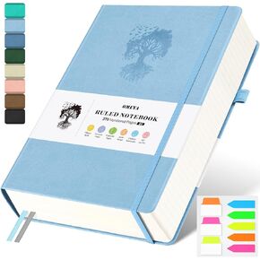 A5 Lined Journal Notebook, 370 Numbered Pages Thick Leather Journal for Writing, College Ruled Hardcover Notebook for Work,School with 100gsm Paper, Writing Journal for Women, Men (5.75" x 8.38" Blue)