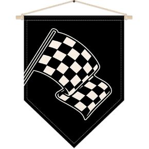 Shiel-Then Little Racer Racer Race Race Car Poster Frame ، Buffalo Plaid Racing Flag Banner ، Decord Room Decor